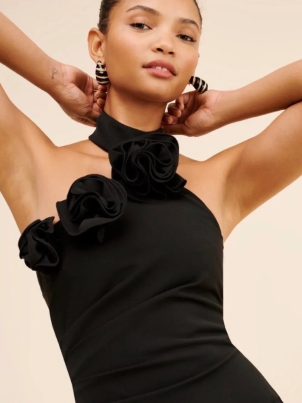 Astr The Label Black Rosette Mini Halter Dress - Picture 3 of 9
